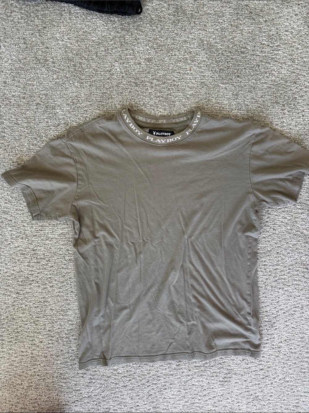 PLAYBOY Olive Short Sleeve Crewneck Tee with Branded Neckline Size M